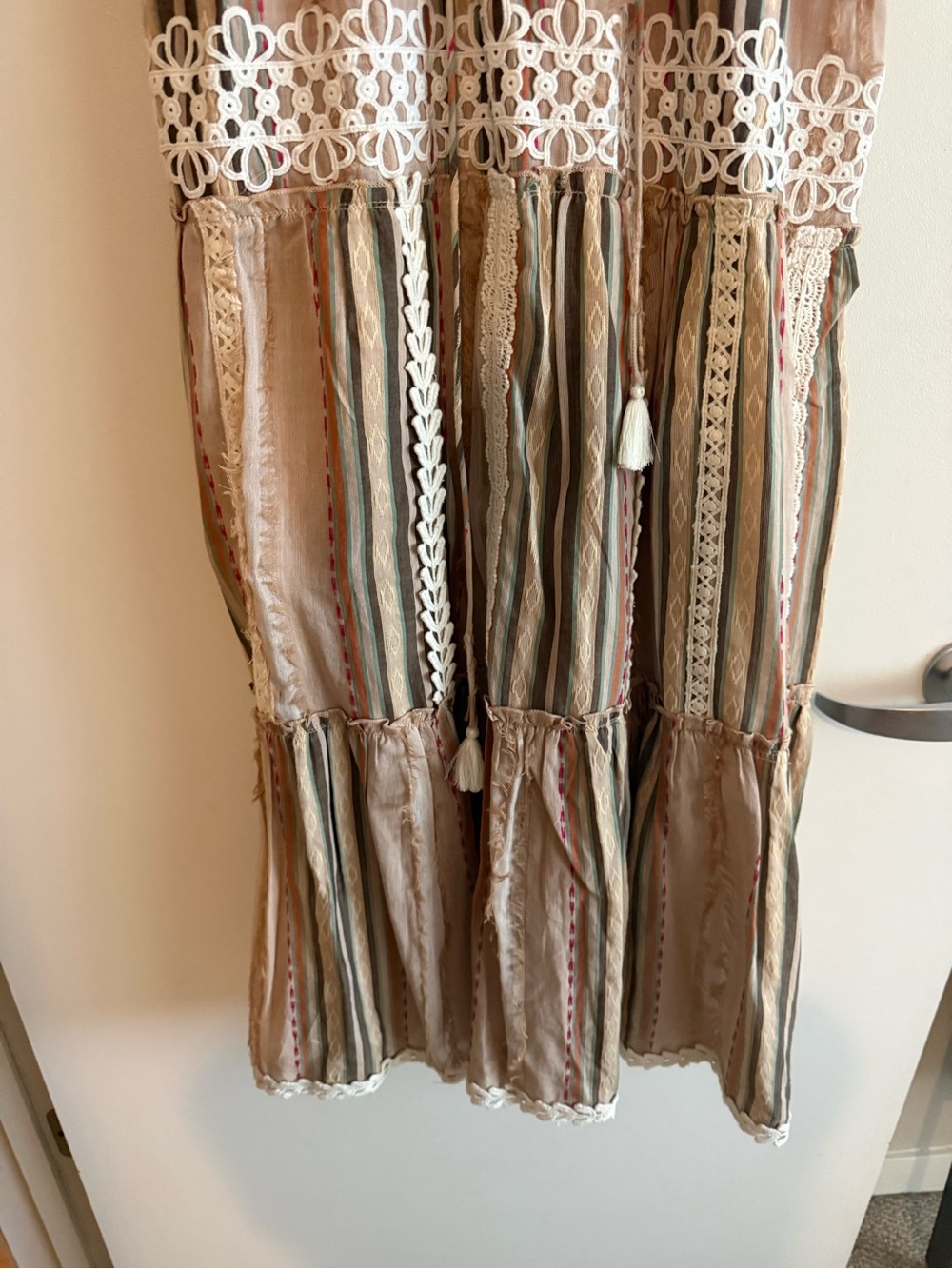 NWOT Anthropologie Hemant & Nandita Pixie Boho Prionted Fringe Long Maxi Dress - Picture 5 of 9